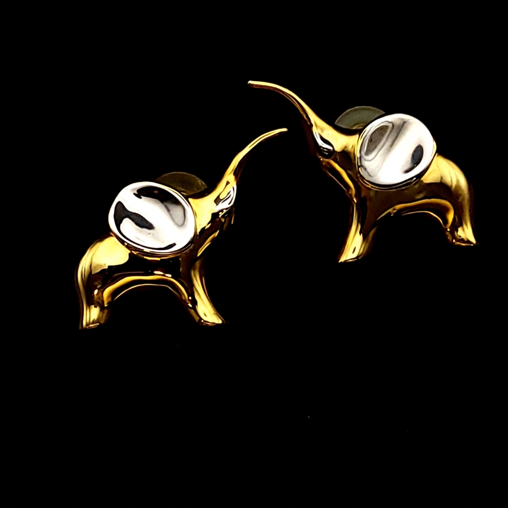 Vintage 1998 Andreas Daub Elephant Earrings – Gold & Silver Mixed Metal
